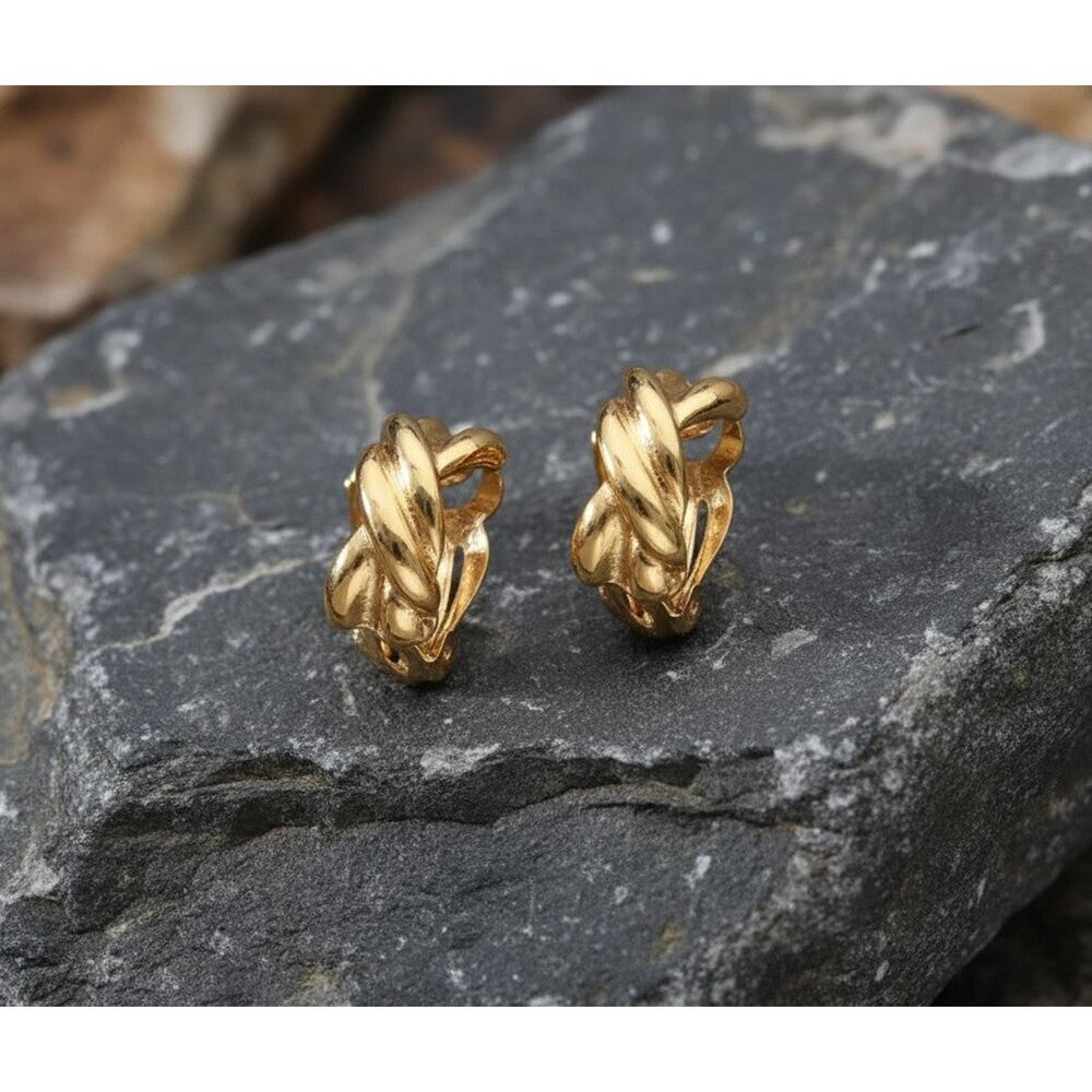 Clip on 3/4" gold twisted front button style earrings